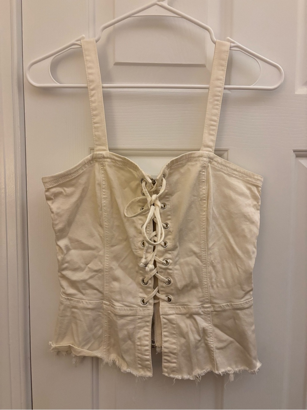 Reformation Ivory Lace-Up Corset Tank